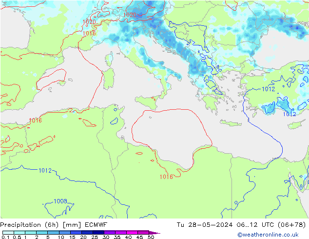 Precipitation (6h) ECMWF Tu 28.05.2024 12 UTC