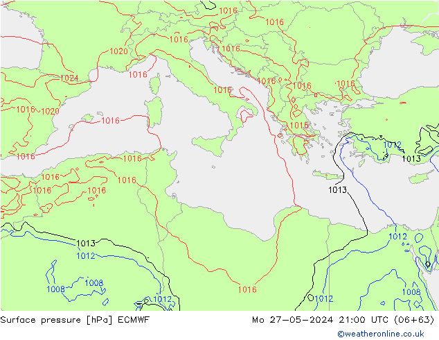 Surface pressure ECMWF Mo 27.05.2024 21 UTC