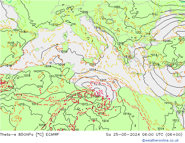 Theta-e 850hPa ECMWF  25.05.2024 06 UTC