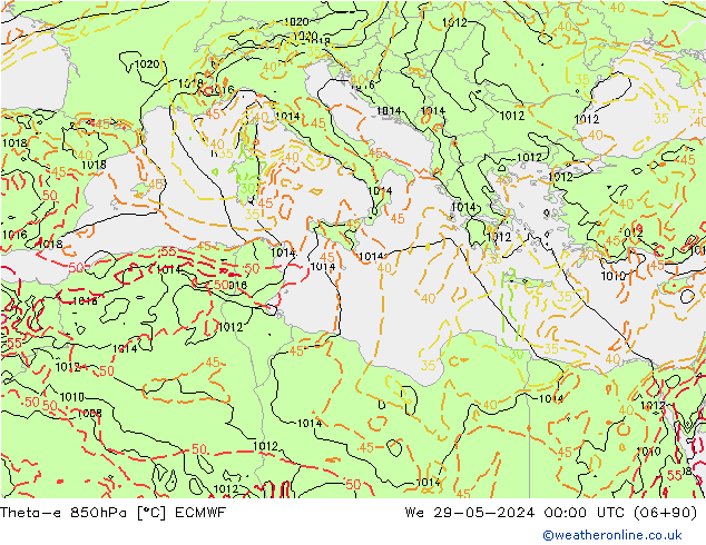 Theta-e 850hPa ECMWF  29.05.2024 00 UTC