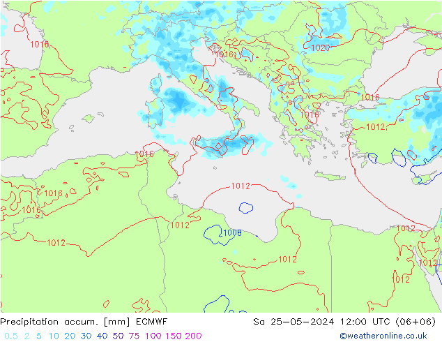 Precipitación acum. ECMWF sáb 25.05.2024 12 UTC