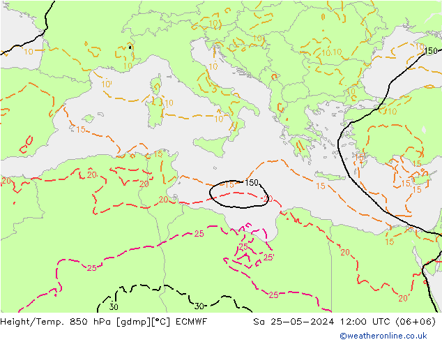 Yükseklik/Sıc. 850 hPa ECMWF Cts 25.05.2024 12 UTC