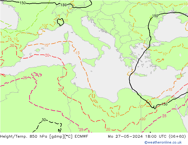 Z500/Rain (+SLP)/Z850 ECMWF Mo 27.05.2024 18 UTC