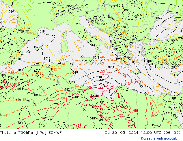 Theta-e 700hPa ECMWF Sa 25.05.2024 12 UTC