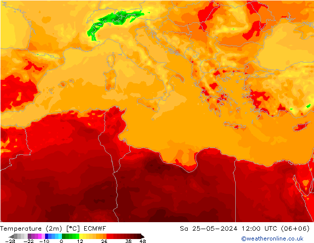 Sıcaklık Haritası (2m) ECMWF Cts 25.05.2024 12 UTC