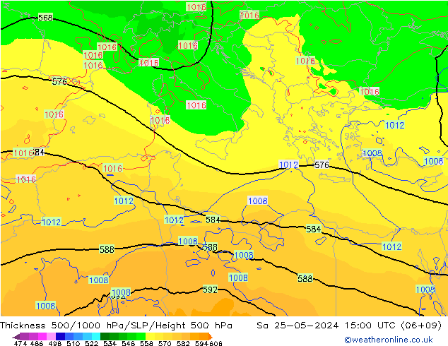 Espesor 500-1000 hPa ECMWF sáb 25.05.2024 15 UTC