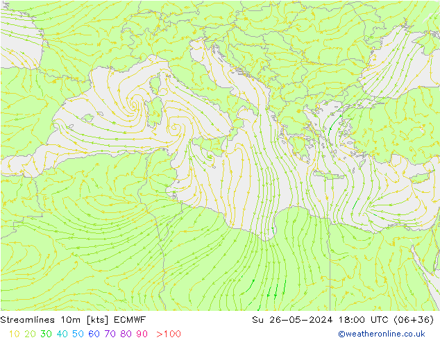 Streamlines 10m ECMWF Ne 26.05.2024 18 UTC