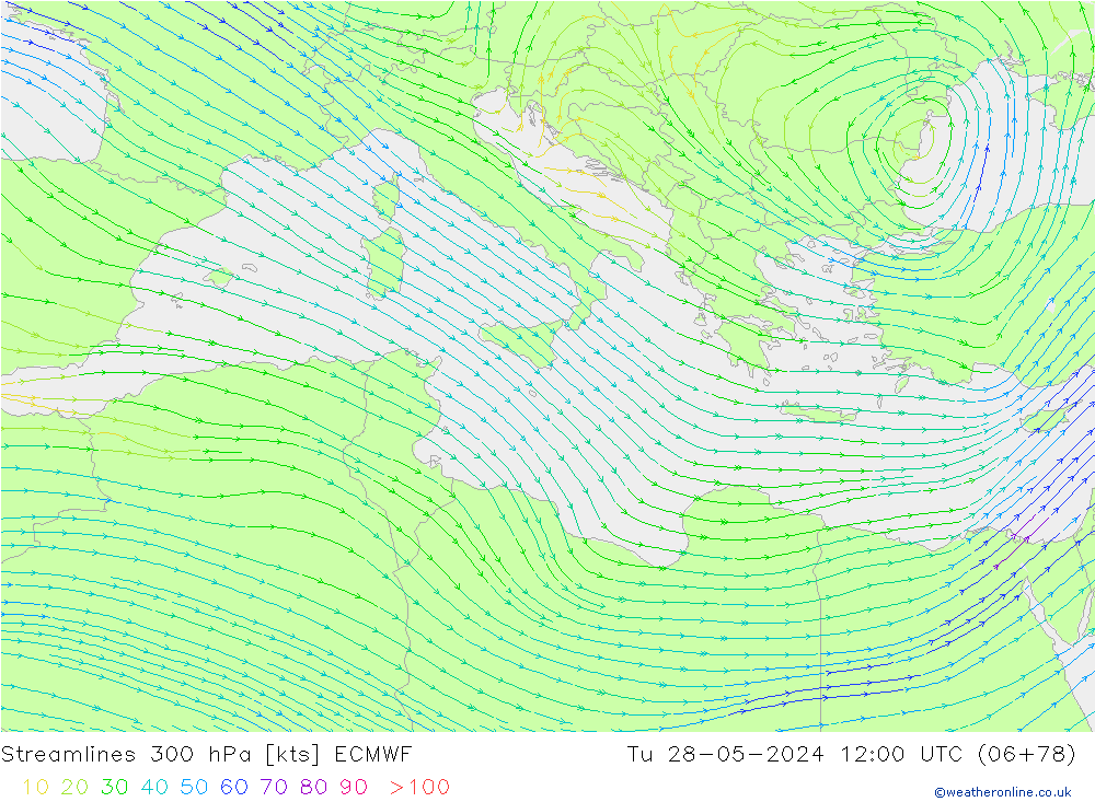 Linha de corrente 300 hPa ECMWF Ter 28.05.2024 12 UTC