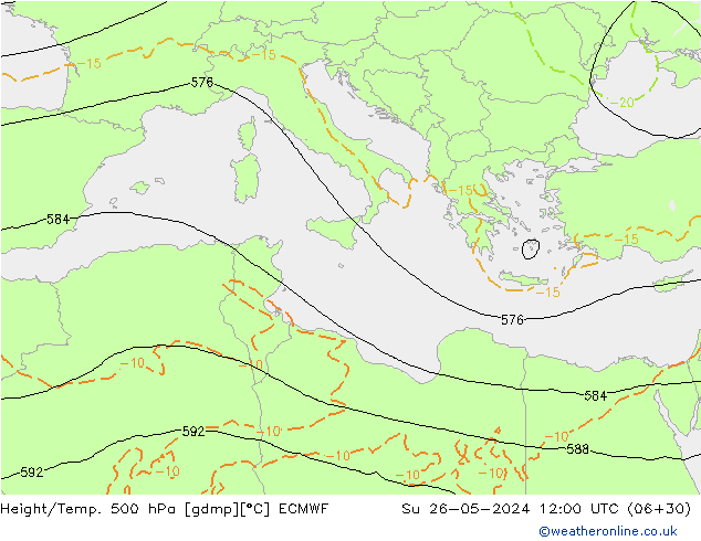 Z500/Rain (+SLP)/Z850 ECMWF Ne 26.05.2024 12 UTC