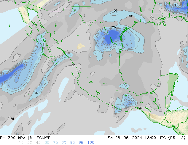 RH 300 гПа ECMWF сб 25.05.2024 18 UTC