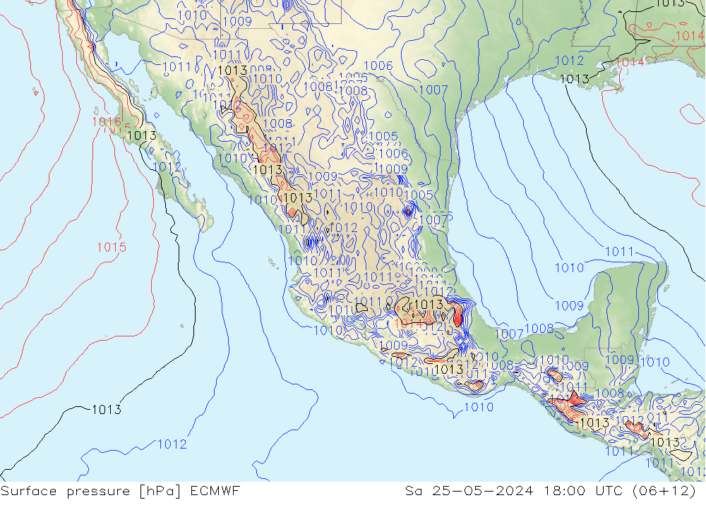 Presión superficial ECMWF sáb 25.05.2024 18 UTC