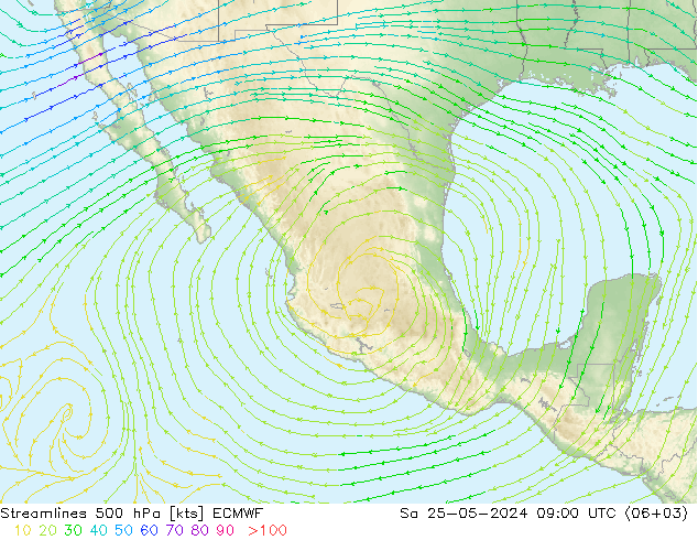 Streamlines 500 hPa ECMWF Sa 25.05.2024 09 UTC