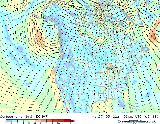 Surface wind (bft) ECMWF Mo 27.05.2024 06 UTC