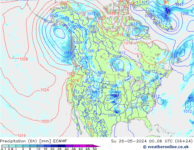 Z500/Rain (+SLP)/Z850 ECMWF Вс 26.05.2024 06 UTC