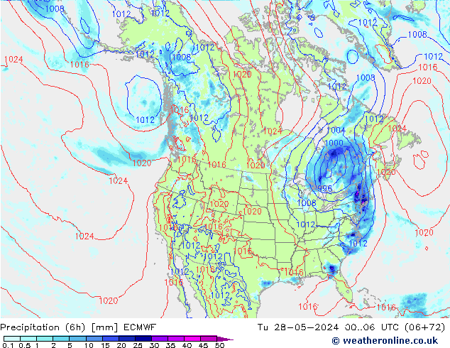 Z500/Rain (+SLP)/Z850 ECMWF wto. 28.05.2024 06 UTC