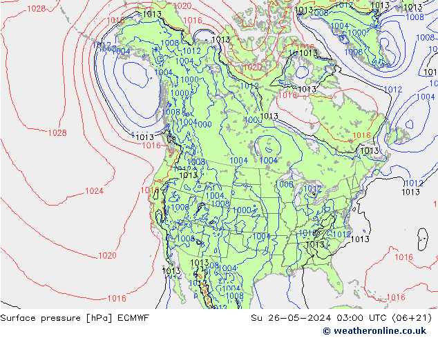 Pressione al suolo ECMWF dom 26.05.2024 03 UTC