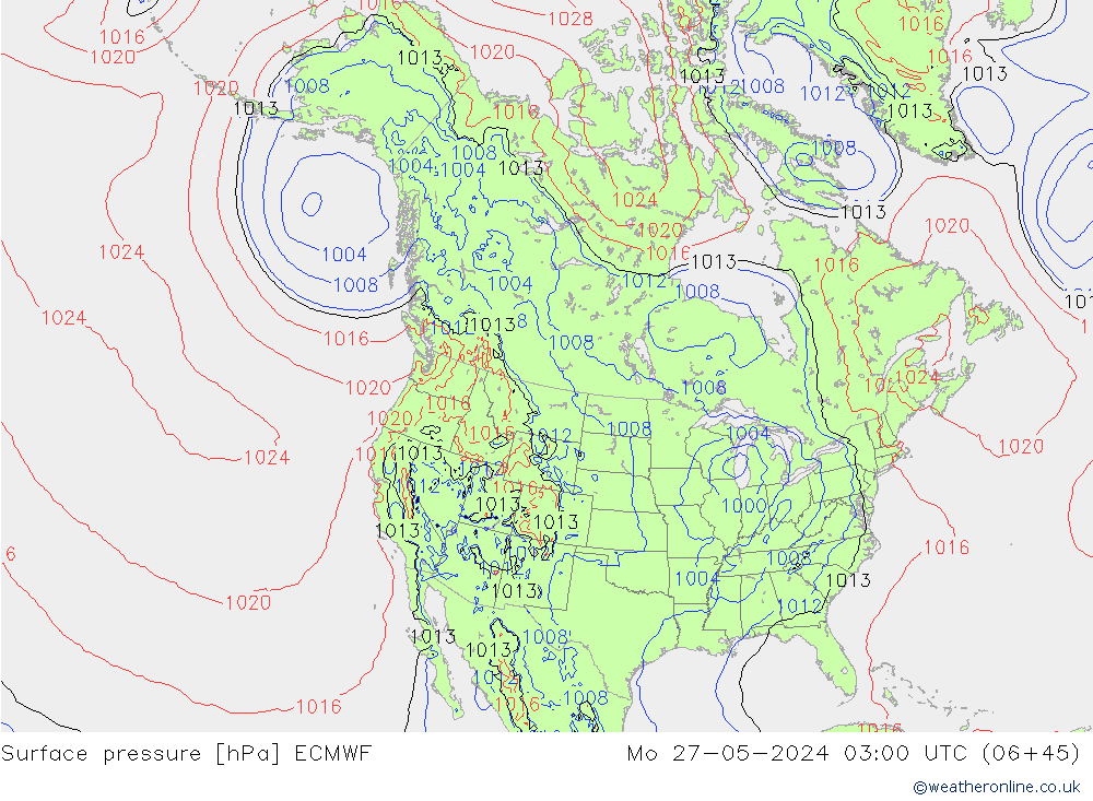 Pressione al suolo ECMWF lun 27.05.2024 03 UTC