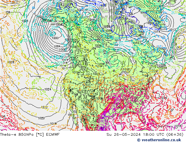 Theta-e 850hPa ECMWF Ne 26.05.2024 18 UTC