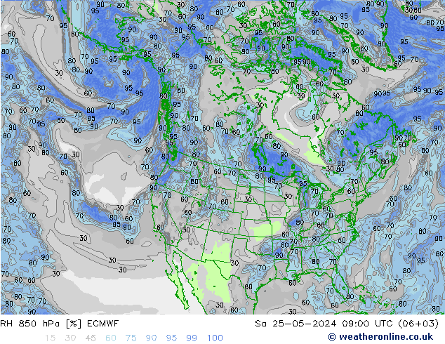 RH 850 hPa ECMWF so. 25.05.2024 09 UTC