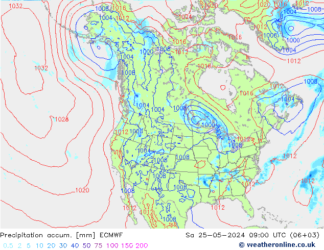 Precipitation accum. ECMWF 星期六 25.05.2024 09 UTC