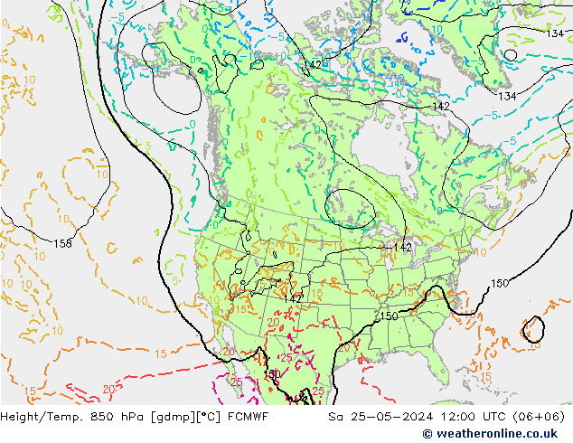 Z500/Rain (+SLP)/Z850 ECMWF 星期六 25.05.2024 12 UTC