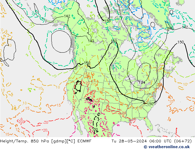 Z500/Yağmur (+YB)/Z850 ECMWF Sa 28.05.2024 06 UTC