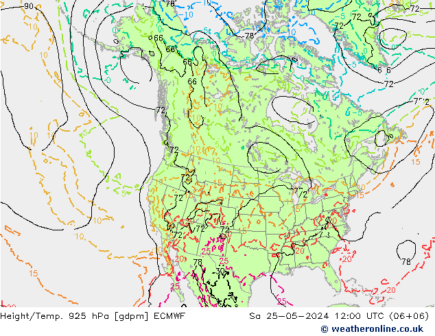 Yükseklik/Sıc. 925 hPa ECMWF Cts 25.05.2024 12 UTC