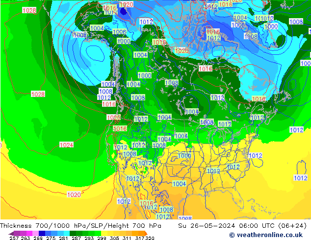 Schichtdicke 700-1000 hPa ECMWF So 26.05.2024 06 UTC