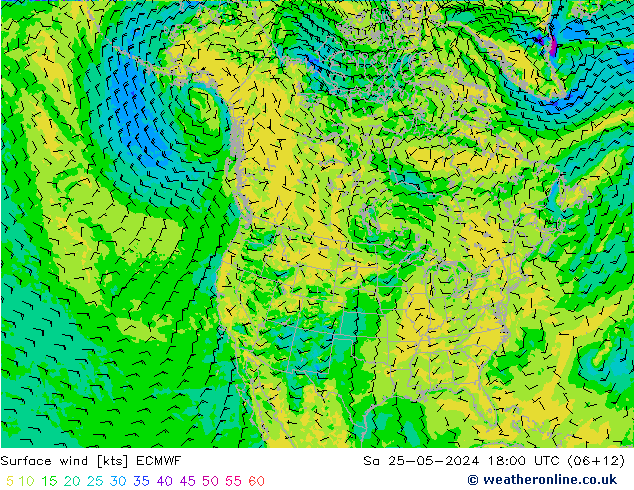 Vent 10 m ECMWF sam 25.05.2024 18 UTC