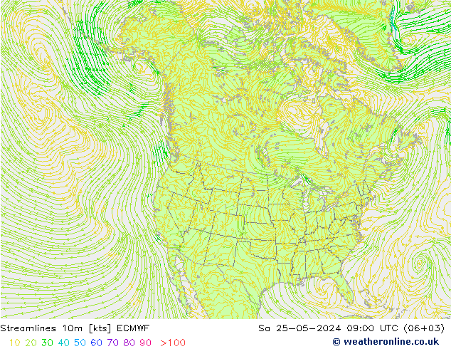 Stromlinien 10m ECMWF Sa 25.05.2024 09 UTC