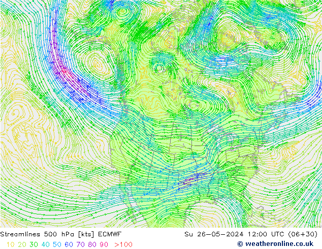 Linia prądu 500 hPa ECMWF nie. 26.05.2024 12 UTC