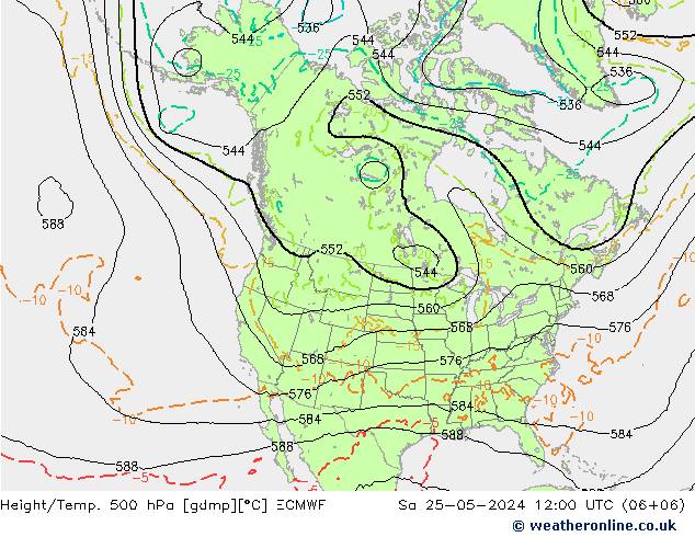 Z500/Rain (+SLP)/Z850 ECMWF сб 25.05.2024 12 UTC