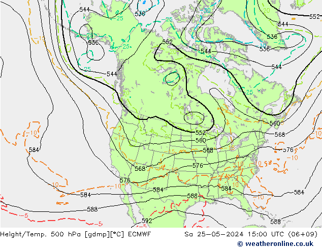 Height/Temp. 500 гПа ECMWF сб 25.05.2024 15 UTC