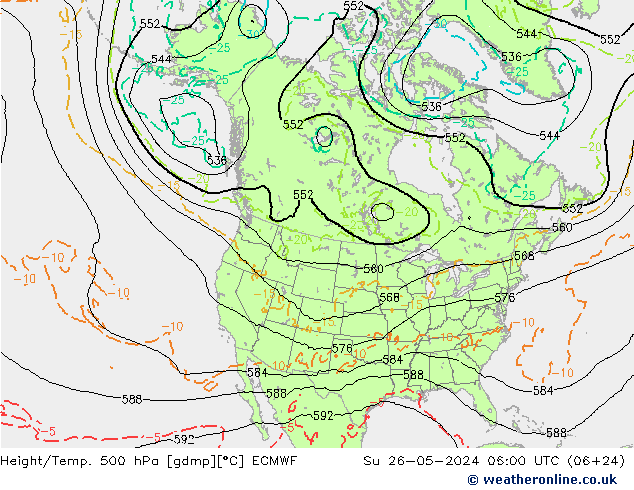 Z500/Yağmur (+YB)/Z850 ECMWF Paz 26.05.2024 06 UTC