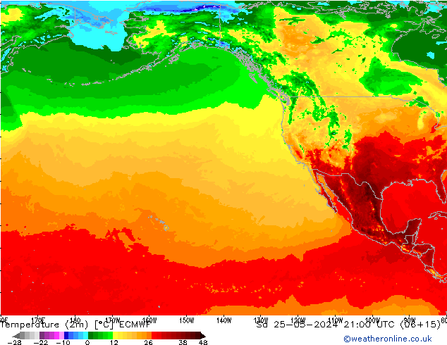Temperatuurkaart (2m) ECMWF za 25.05.2024 21 UTC