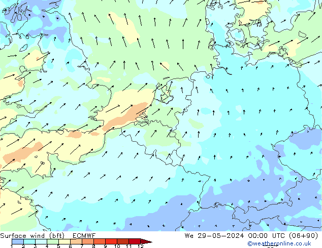 Rüzgar 10 m (bft) ECMWF Çar 29.05.2024 00 UTC