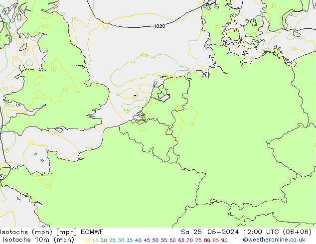 Izotacha (mph) ECMWF so. 25.05.2024 12 UTC