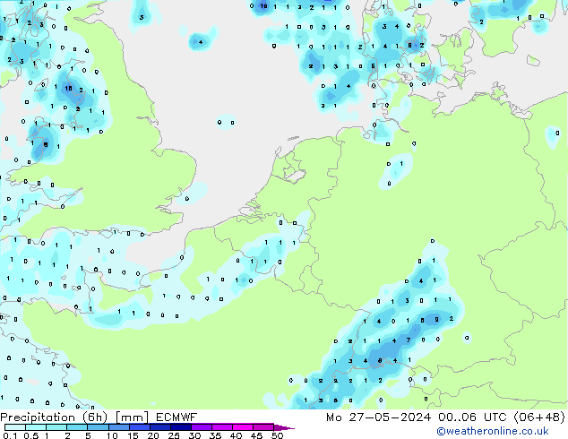 Z500/Rain (+SLP)/Z850 ECMWF Mo 27.05.2024 06 UTC