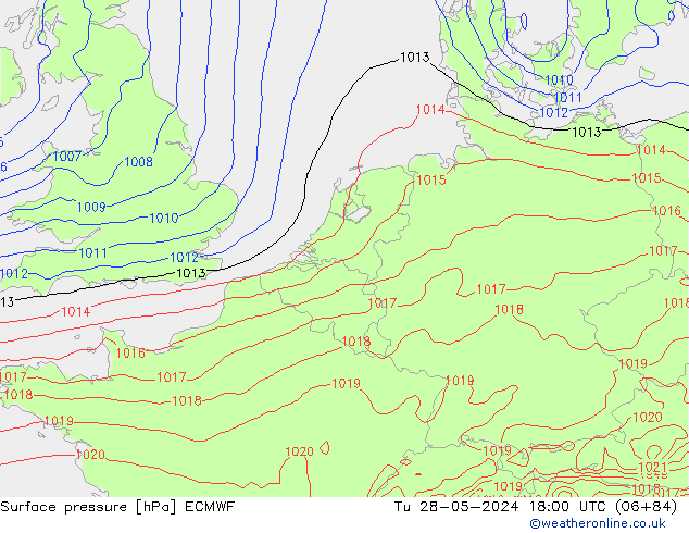 Presión superficial ECMWF mar 28.05.2024 18 UTC