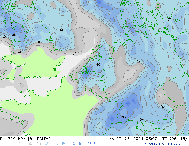 RH 700 hPa ECMWF Po 27.05.2024 03 UTC