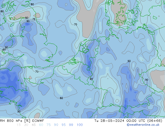 RH 850 hPa ECMWF Tu 28.05.2024 00 UTC