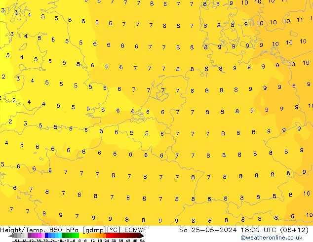 Height/Temp. 850 hPa ECMWF Sa 25.05.2024 18 UTC