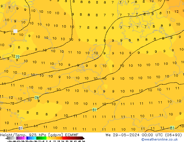 Hoogte/Temp. 925 hPa ECMWF wo 29.05.2024 00 UTC