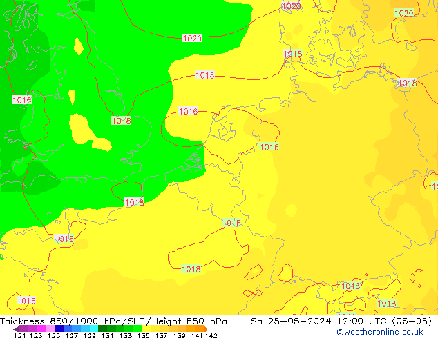 Schichtdicke 850-1000 hPa ECMWF Sa 25.05.2024 12 UTC