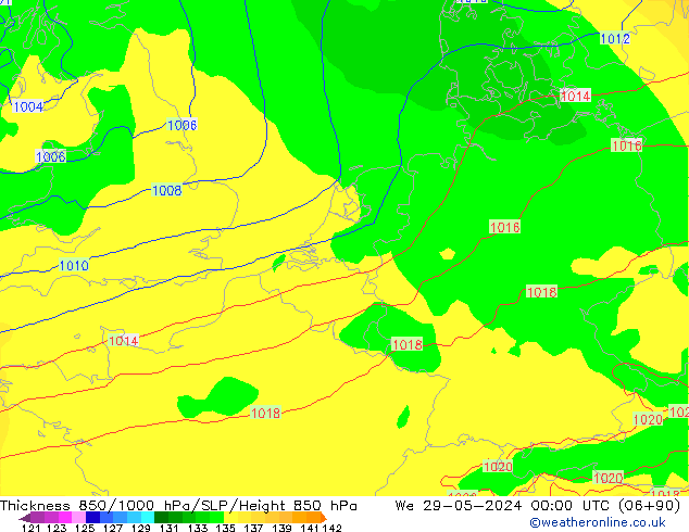 850-1000 hPa Kalınlığı ECMWF Çar 29.05.2024 00 UTC