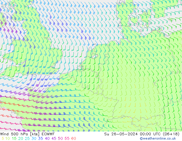 Wind 500 hPa ECMWF So 26.05.2024 00 UTC