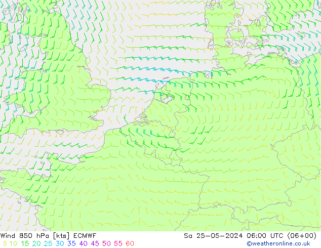 Wind 850 hPa ECMWF Sa 25.05.2024 06 UTC