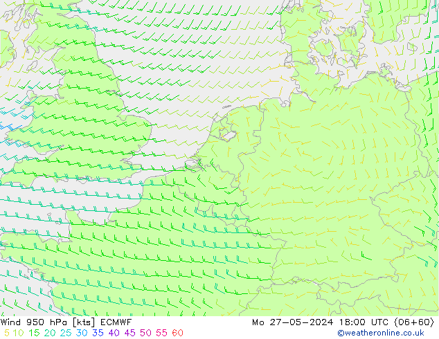 Wind 950 hPa ECMWF Mo 27.05.2024 18 UTC