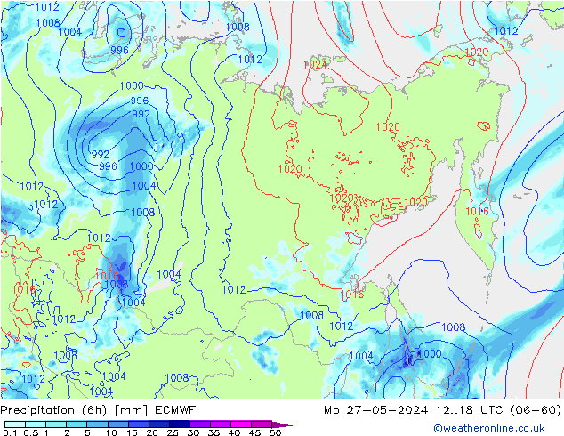 Z500/Rain (+SLP)/Z850 ECMWF Mo 27.05.2024 18 UTC