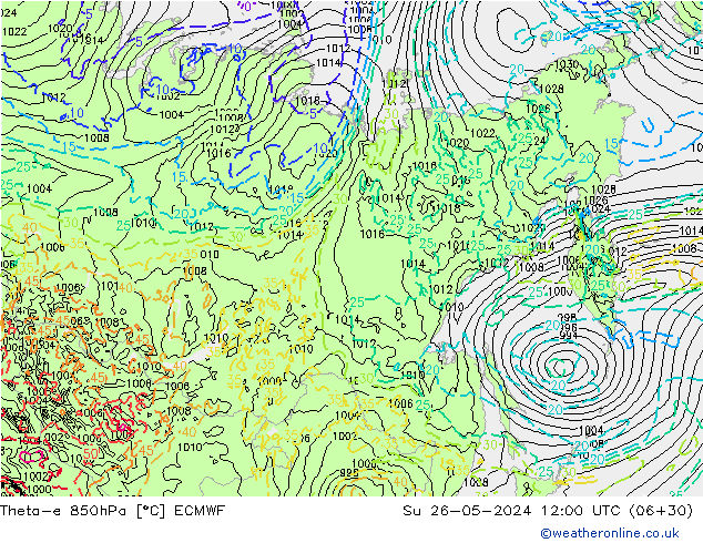 Theta-e 850hPa ECMWF dim 26.05.2024 12 UTC